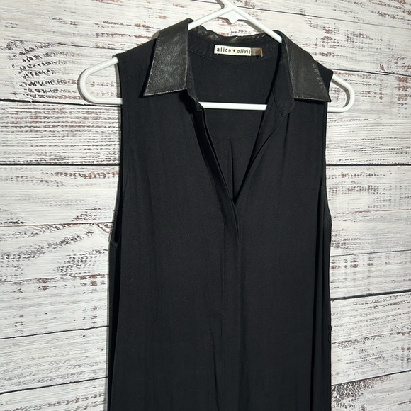 Alice + Olivia Kali TShirt Style Dress Lamb Leather Collar Small - Picture 8 of 17